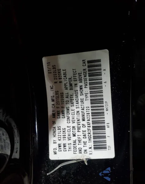 2015 Honda Accord Exl z USA, uszkodzony, nr VIN 1HGCR2F8XFA228720